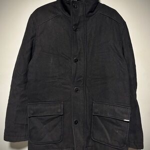 Guess Wool Blend Coat Mens Size M Button Front Black Jacket Insulated